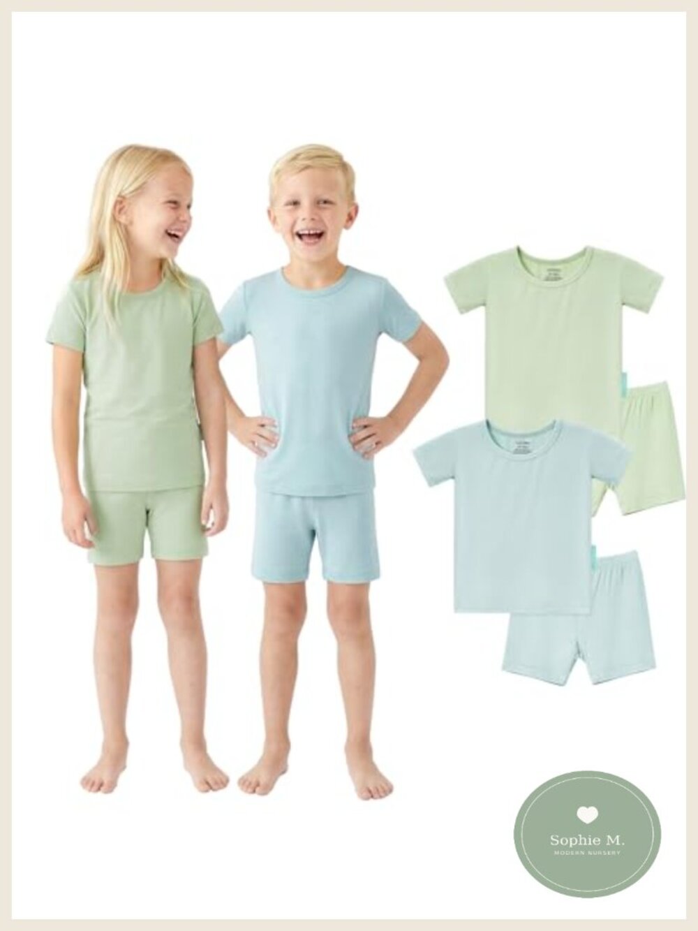 Toddler 4-Piece Pajama Set Bamboo Viscose Short Sleeve Snug Fit Summer PJs